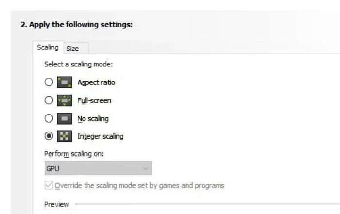 overriding the scaling mode set by games